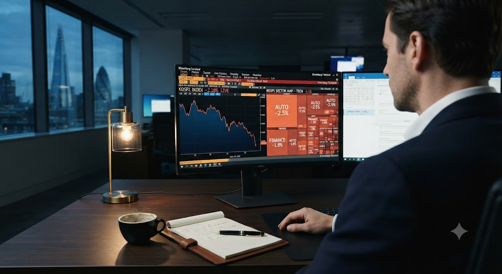 London fund manager trading desk dawn