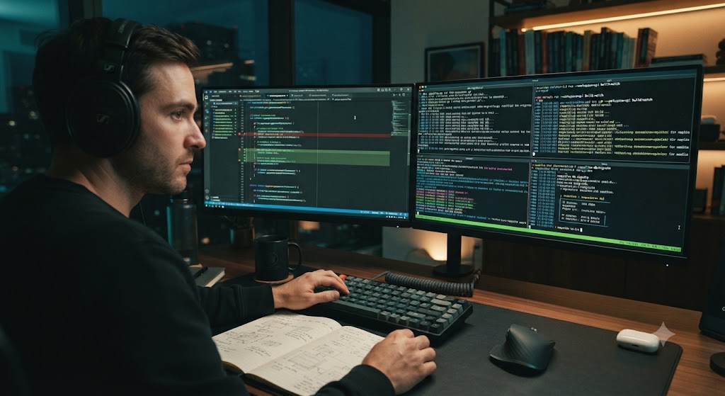 developer dual monitor terminal IDE