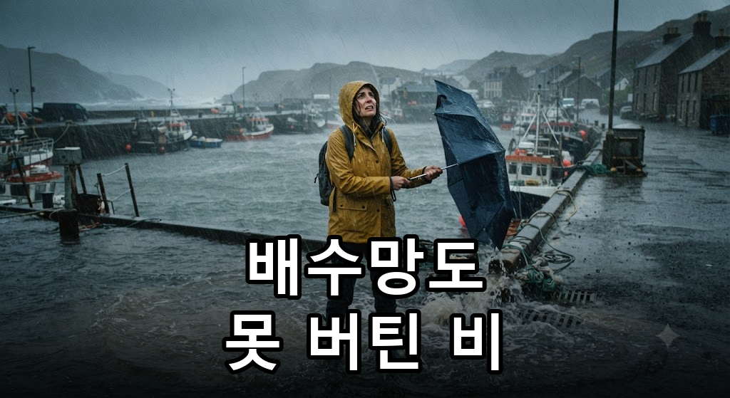 우산을 뚫을 듯 쏟아지는 기록적인 폭우