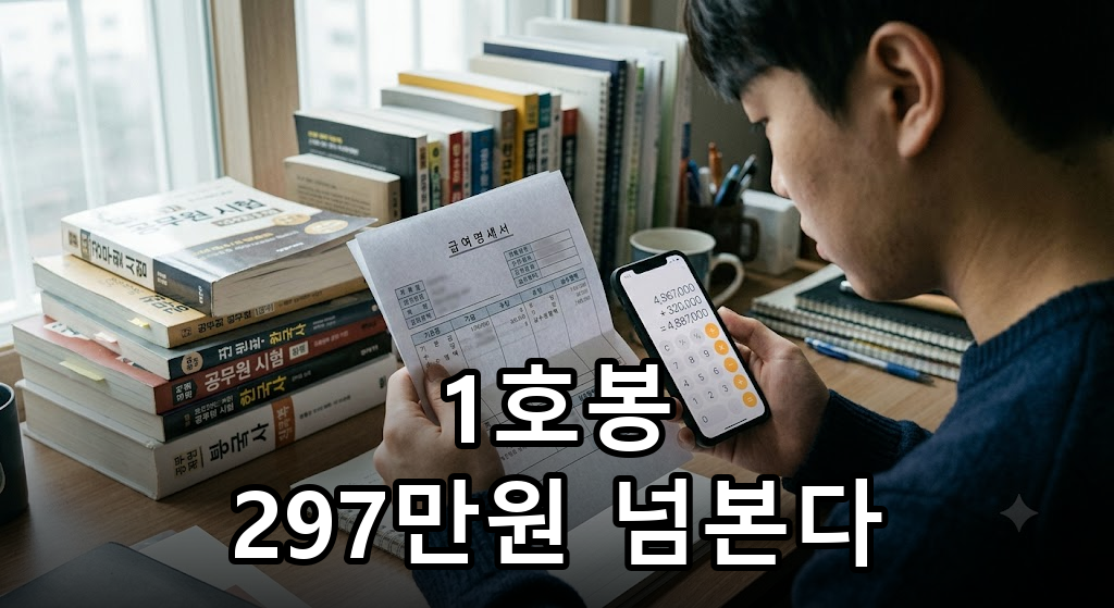 공무원 급여명세서를 확인하는 손