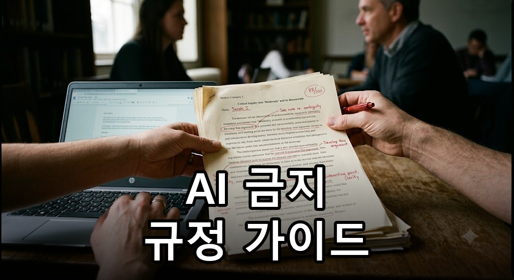 강의실에서 노트북으로 과제를 작성하는 학생